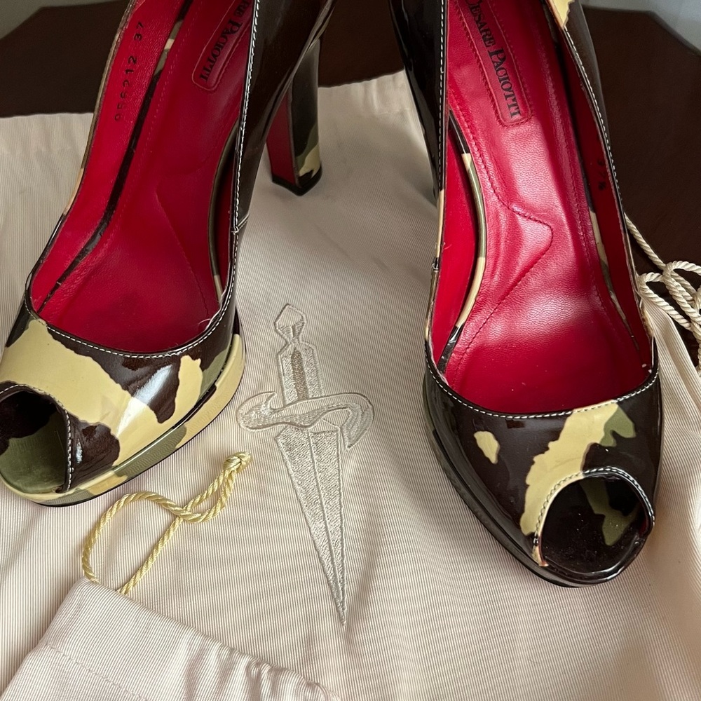 Cesare Paciotti camo patent leather pumps